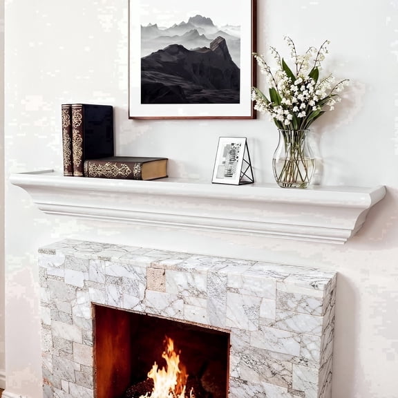 Kincubow 60 inch Fireplace Mantel, White Floating Wood Shelf, Wall Mounted with Invisible Heavy Duty Bracket