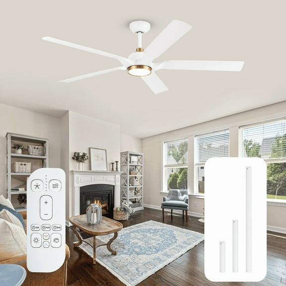 60 inch White and Gold Ceiling Fan with Light Remote, 5 Blades Quiet Reversible DC Motor, Modern 60 Inch Ceiling Fan for Indoor Outdoor Bedroom Porch
