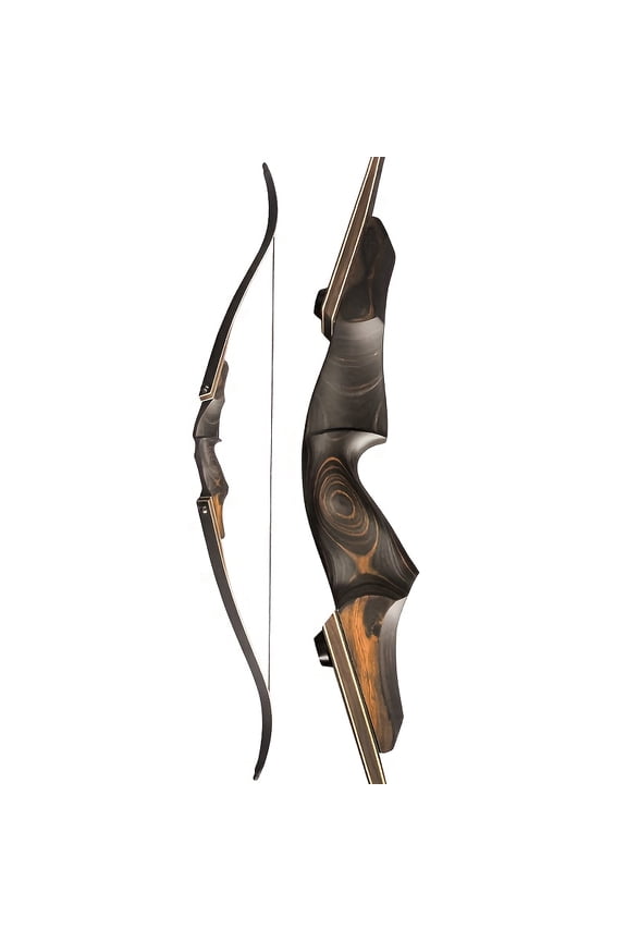 60-inch recurve bow, 25-60 lbs, split-back design, detachable wooden riser with bamboo-core limbs, American hunting bow, right-handed