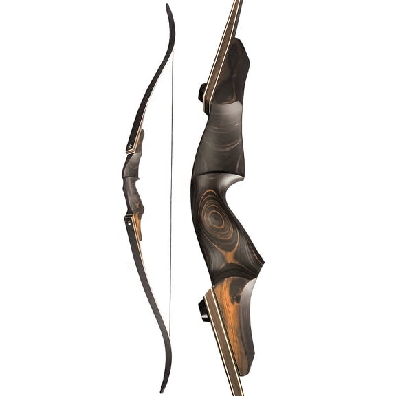 60-inch recurve bow, 25-60 lbs, split-back design, detachable wooden riser with bamboo-core limbs, American hunting bow, right-handed