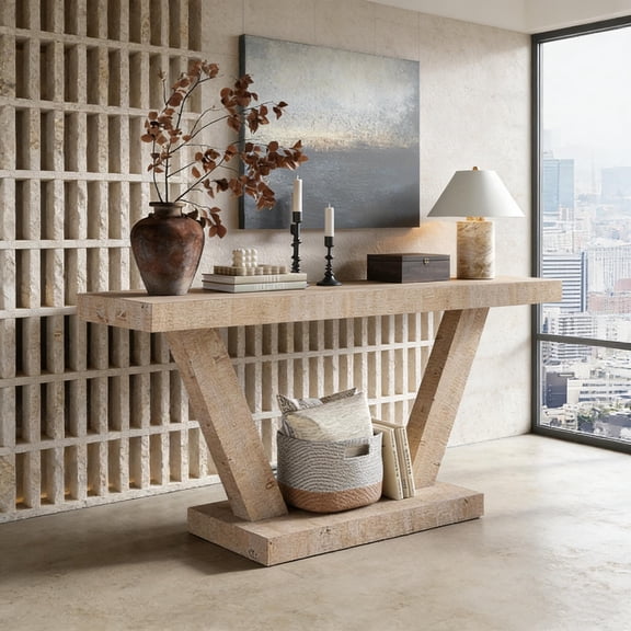 60-inch vintage distressed entryway bench, double-layer solid wood veneer storage cabinet, farmhouse style wide corridor bench, suitable for living room or behind sofa, antique natural wood color