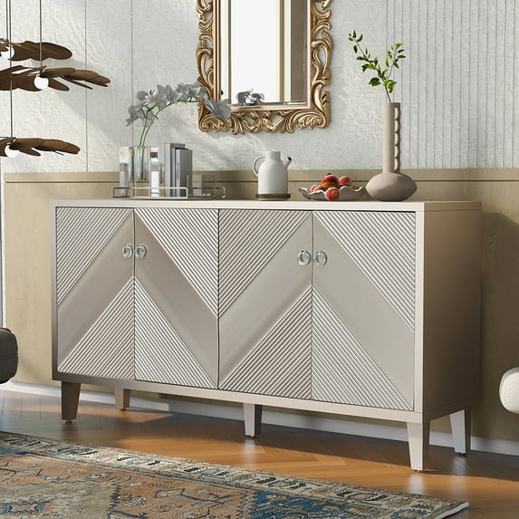 60 inches Sideboard Buffet Cabinet with 4 Door, Credenza Entryway Cabinet with Storage and Adjustable Shelves,Console Table for Living Room, Dinning Room
