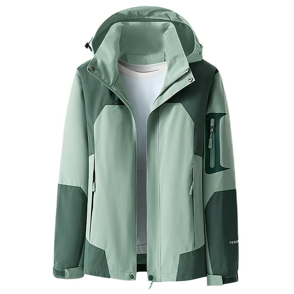 Up to 60% off!Winter Warm Windproof Jackets for Womens Plus Size Fashion Comfortable Casual Color Block Interchange Jacket Drawstring Pocket Long Sleeve Hooded Casual Outwear Jackets