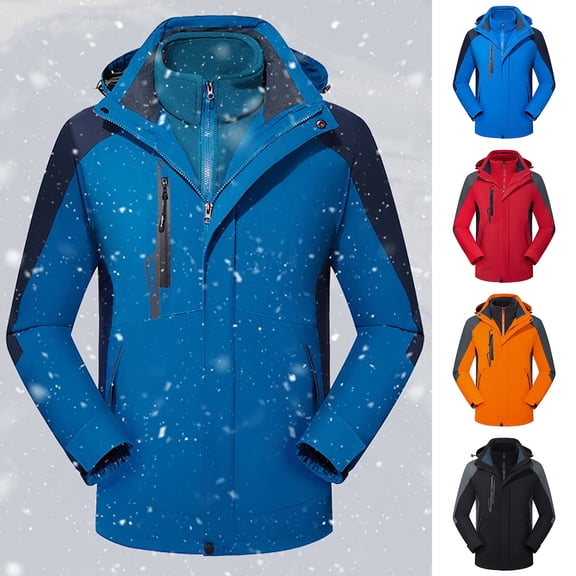Up to 60% off!Winter Warm Windproof Jackets for Womens Plus Size Men And Women Couple Style Sprinting Suit Three In One Or Two Outdoor Ski Riding Suit Hooded Warm Coat