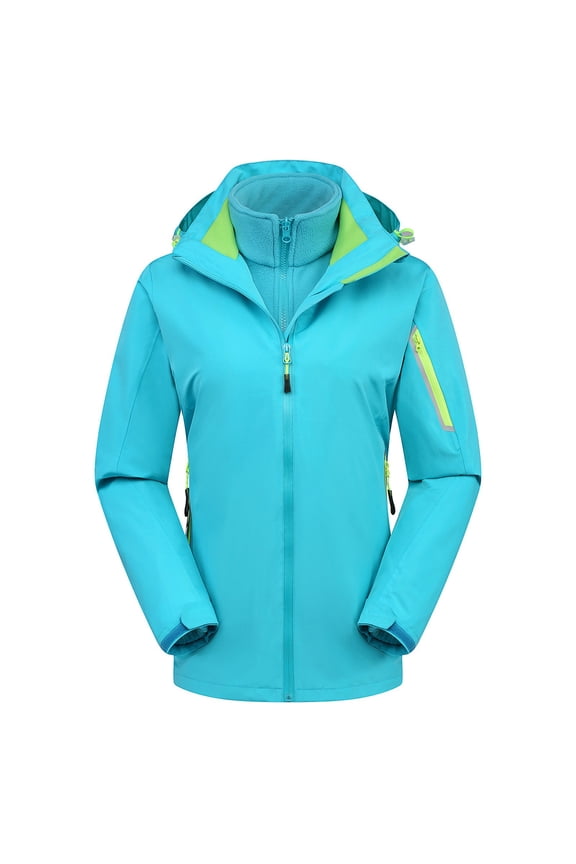 Up to 60% off!Winter Warm Windproof Jackets for Womens Plus Size Solid Reflective Three In One Removable Sports Mountaineering Suit Outdoor Sprinting Suit Windproof Hooded Coat