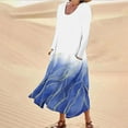 thumbnail image 1 of Up to 60% off!pstuiky Dresses for Women, Women Cotton and Linen Dress Long Sleeve Crew Neck Dress Printed Dress and Ankle Dress Casual Holiday Dress with Pockets Leisure Blue XL, 1 of 5