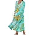 thumbnail image 1 of Up to 60% off!pstuiky Dresses for Women, Women Cotton and Linen Dress Long Sleeve Crew Neck Dress Printed Dress and Ankle Dress Casual Holiday Dress with Pockets Leisure Mint Green S, 1 of 5