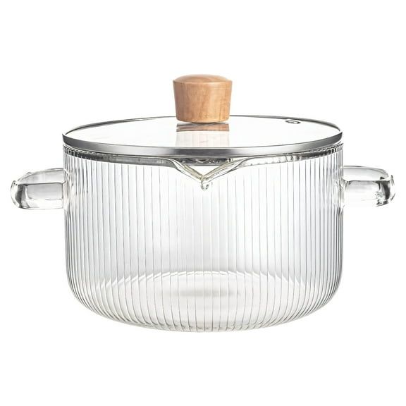 60 oz Clear Glass Cooking Pot with Handle, High Borosilicate Glass, Stovetop & Microwave Safe, Easy-to-Clean, Stripe Design, Great for Cooking, Boiling, and Steaming