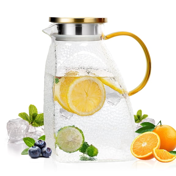 60 oz Cold Brew Pitcher, Glass Pitcher with Lid and Handle, Pitcher with Lid , Juice and Iced Tea Glass Beverage Can, Water pitcher Suitable for Home Use and Travel(Clear)