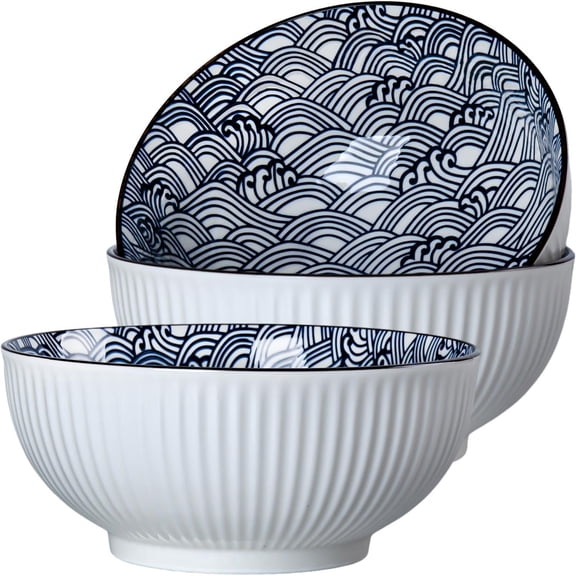 60 oz Large Soup Bowls Set of 3, Pho Bowls, Ramen Bowl - Wave