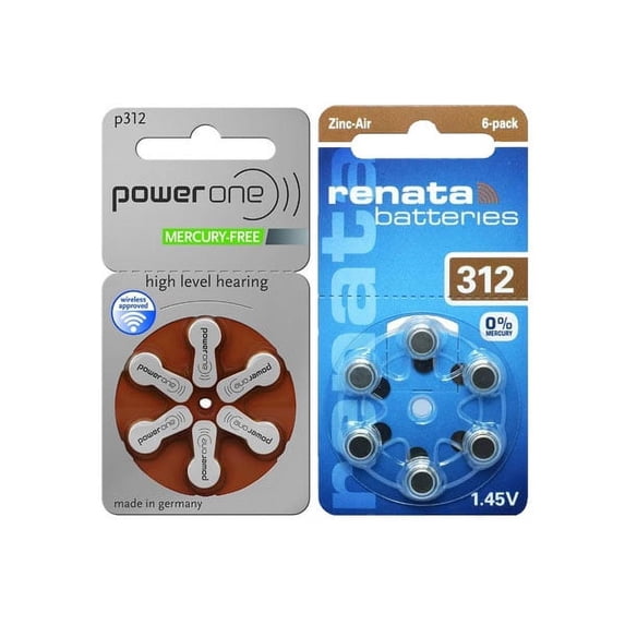 60-pack Size P312 PowerOne + 60-pack Size 312 Renata Hearing Aid Batteries