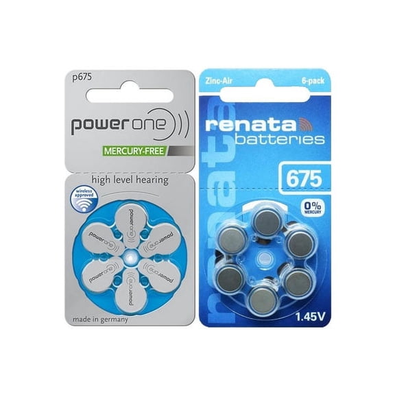 60-pack Size P675 PowerOne + 60-pack Size 675 Renata Hearing Aid Batteries