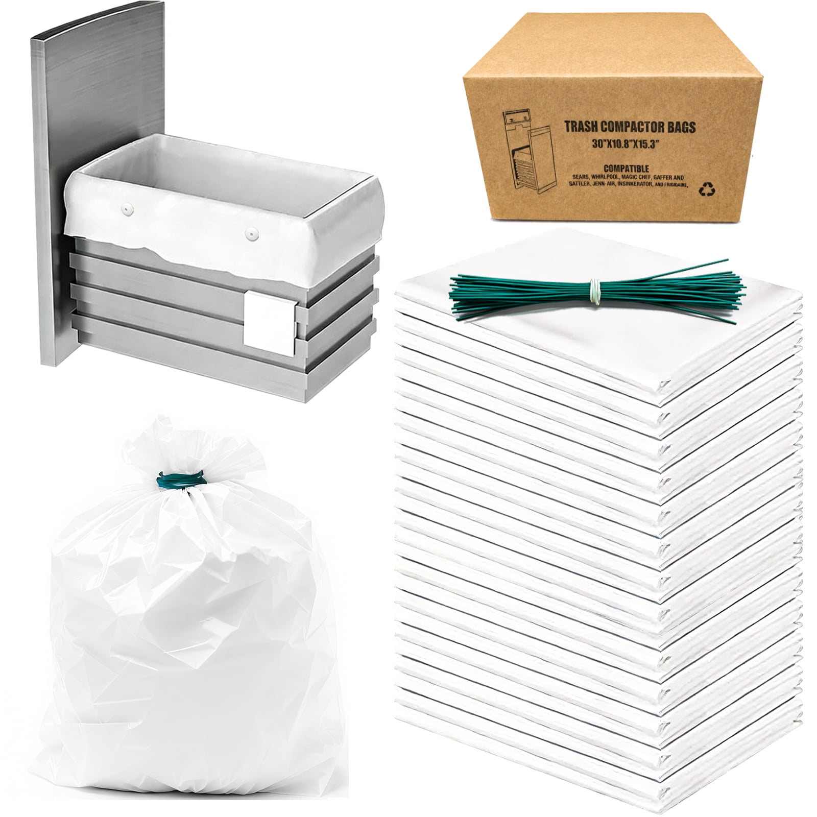 60 Pack Trash Compactor Bags Heavy Duty Compactor Bag for Kitchen Leak Proof 2.6 MIL Thickened Garbage Compactor Bags Fit for 15 inch Drawer Compactors(with Reserved Holes&Ties)
