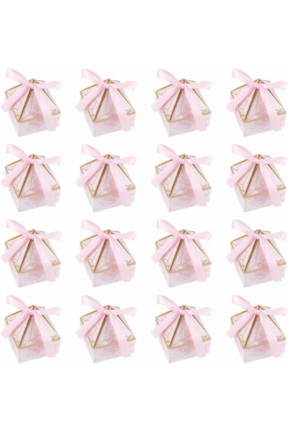 60 pc Diamond Shaped Paper Candy Packaging Boxes with Ribbon for Happy Day Wedding Party Gift Box Pink 7x7x8.5cm creative
