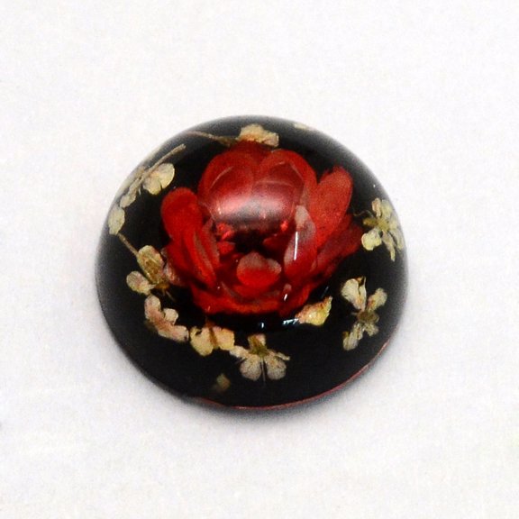 60 pc Resin Cabochons Dome Half Round with Dried Flower inside FireBrick 13.5~14x7~8.5mm