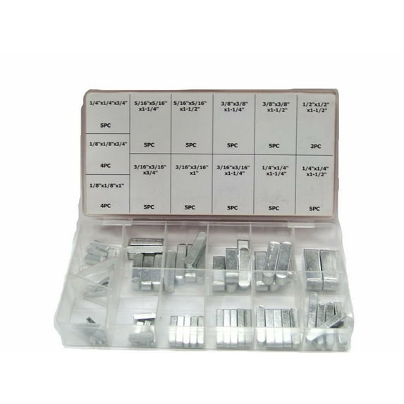 60 pc SAE Keystock Bar Assortment Locks Gears Pulleys Sprockets to shafts Key