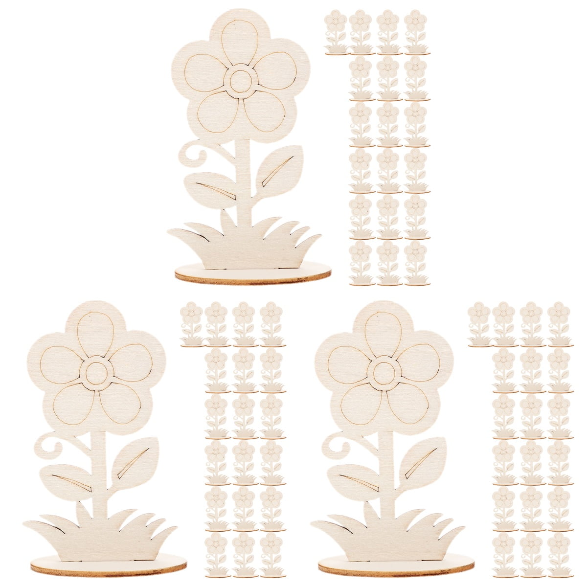 60 pcs DIY Blank 3D Flower Decor Unfinished Wood Flower Cutouts Unpainted Wooden Flowers for
