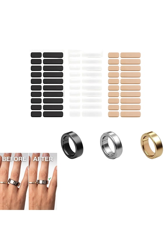 60 pcs Rings Size Adjuster, Silicone Invisible Ring Size Adjuster for Loose Rings Compatible(Black+White+Skin,60 pieces totally)