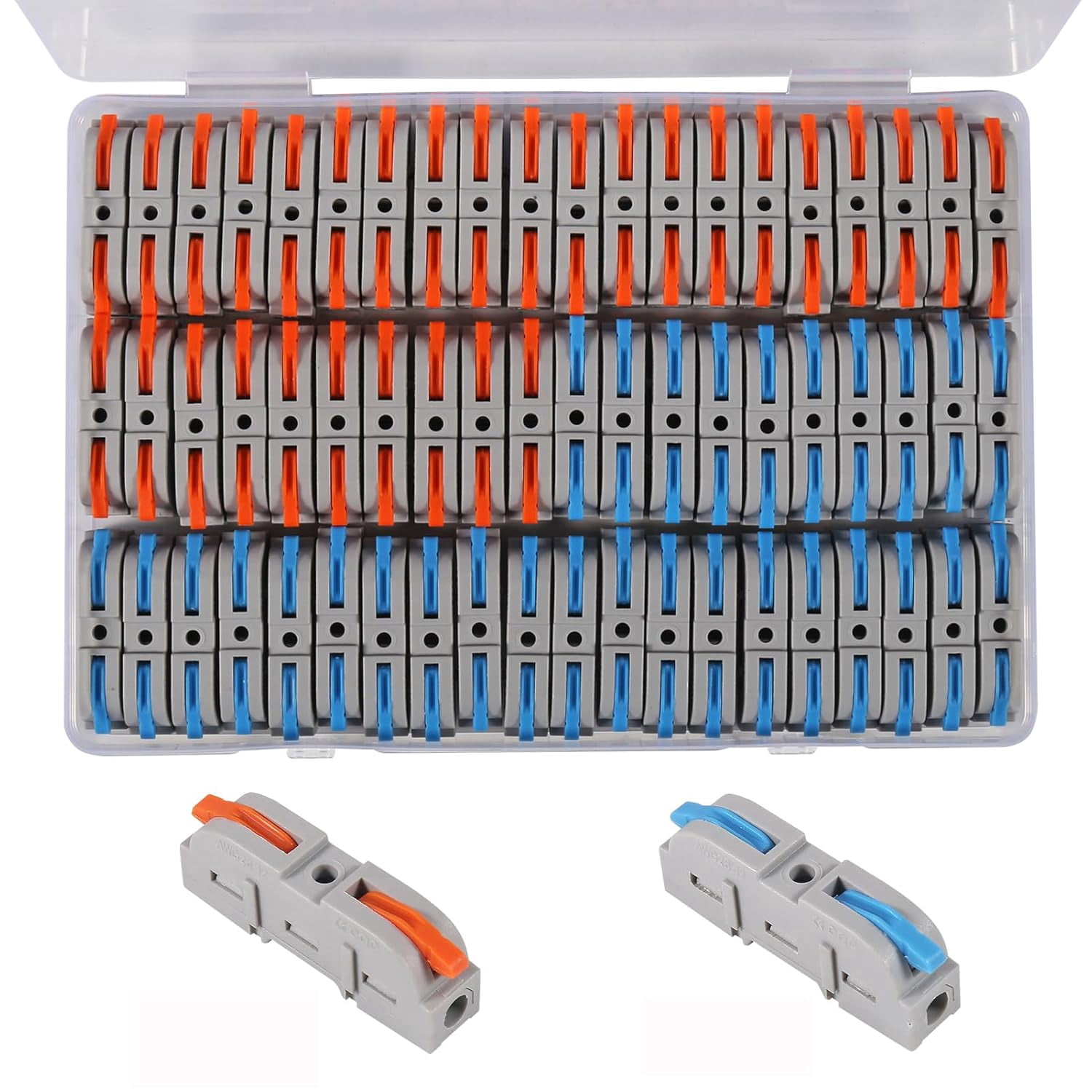 60 pieces of quick connect electrical terminal block kit lever type terminal block compact through type straight terminal 28-121 in 1 out insulated terminal for household terminal block connector