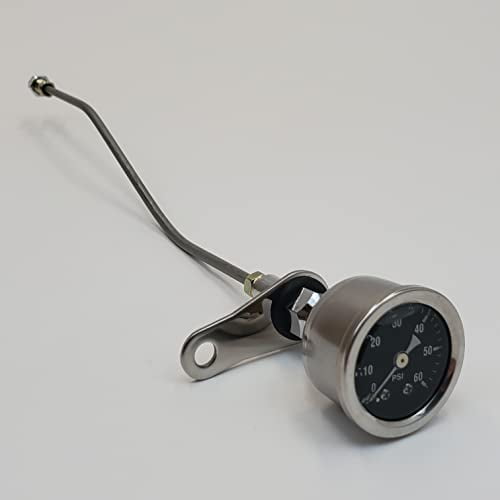 60 psi Oil Pressure Gauge with Rocker Box Oil Line Mounting KIT for 1984-1999 Harley Big Twin EVO Touring, Softail, Dyna \u0026FXR Models - Shock Proof Liquid Filled with Black Gauge Face - Bobber Chopper