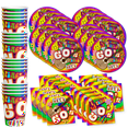thumbnail image 1 of 60's Birthday Party Supplies Set Plates Napkins Cups Tableware Kit for 16, 1 of 8