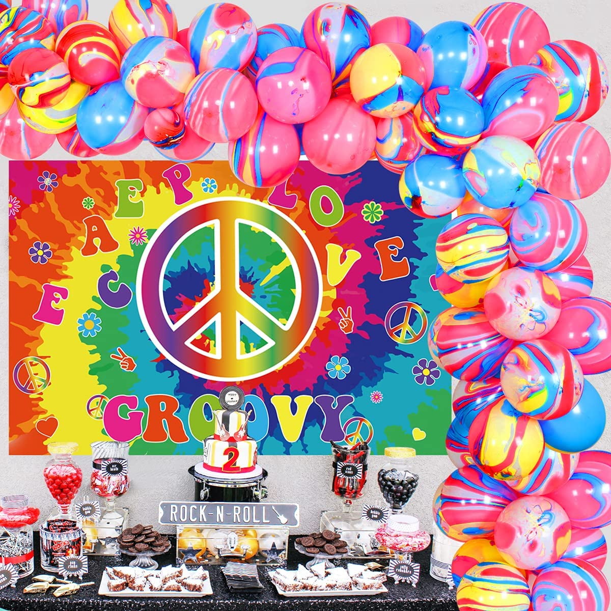 Peace Tie Dye Birthday Party Table Centerpiece  Birthday Party decorations  - Candles & Favors