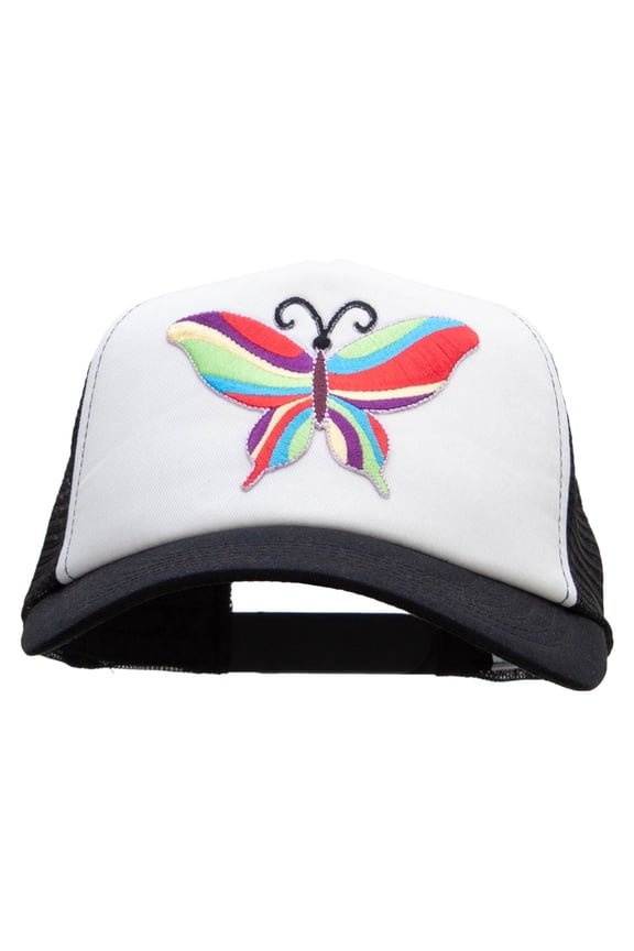 60's Multi-Colored Butterfly Patched Cotton Trucker Cap - Black OSFM