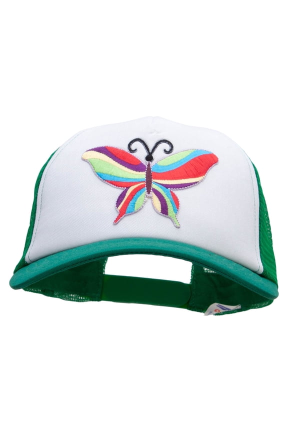 60's Multi-Colored Butterfly Patched Cotton Trucker Cap - Kelly Green OSFM