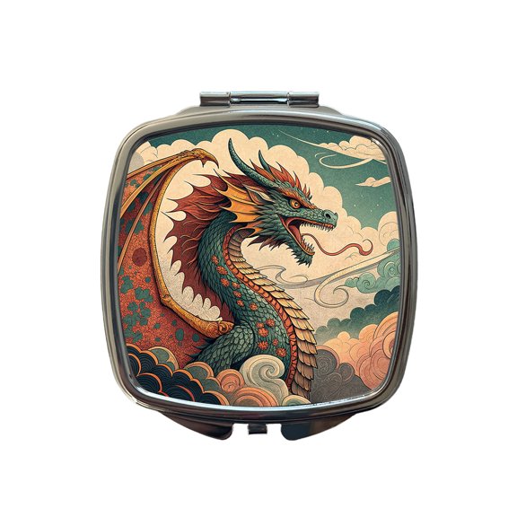 60's Style Pulp Fantasy Dragon Illustration Travel Makeup Handbag Purse Small Pocket Compact Mirror