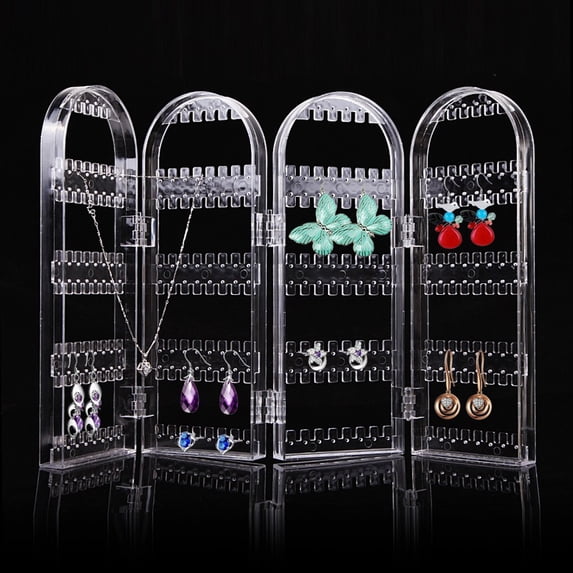 60 to 360 holes Plastic Earrings Studs Display Rack Folding Screen Earring Jewelry Display Stand Holder Storage For Stud Clear 4