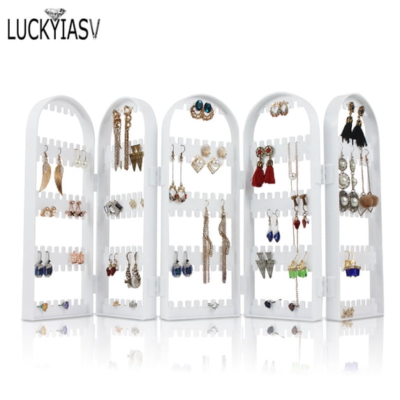 60 to 360 holes Plastic Earrings Studs Display Rack Folding Screen Earring Jewelry Display Stand Holder Storage For Stud White 5