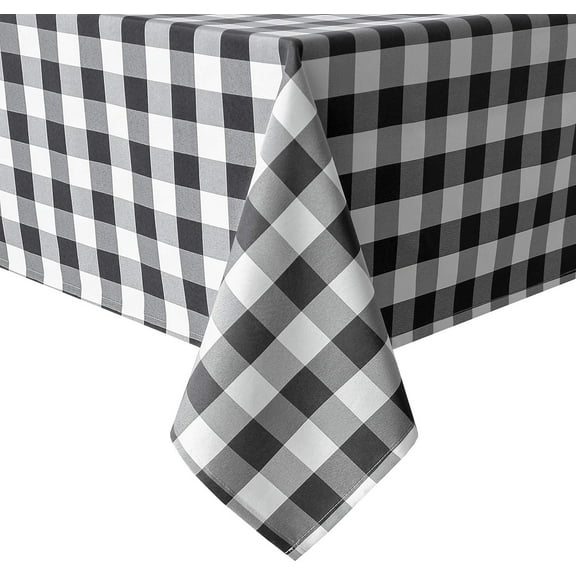 60 x 102 Inch Checkered Tablecloth Rectangle - Stain Resistant, Spillproof and Washable Gingham Table Cloth for Outdoor Picnic, Kitchen and Holiday Dinner, Black and White