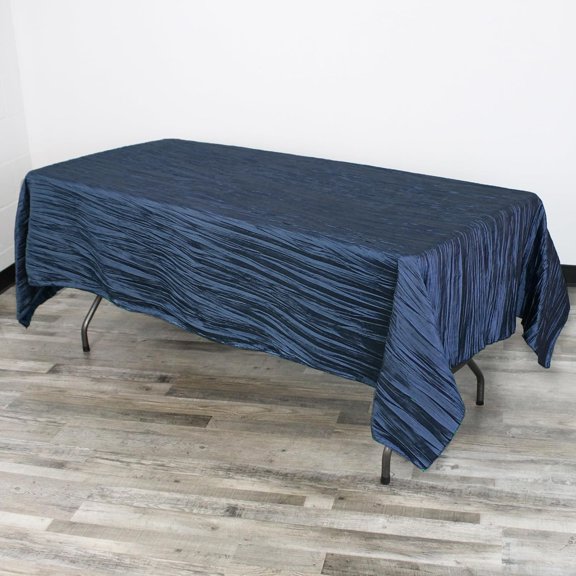 - 60 x 102 inch Rectangular Crinkle Taffeta Tablecloth - Navy Blue, Rectangle Table Linens for 6 ft Rectangular Tables, Wedding Crushed Table Cloth