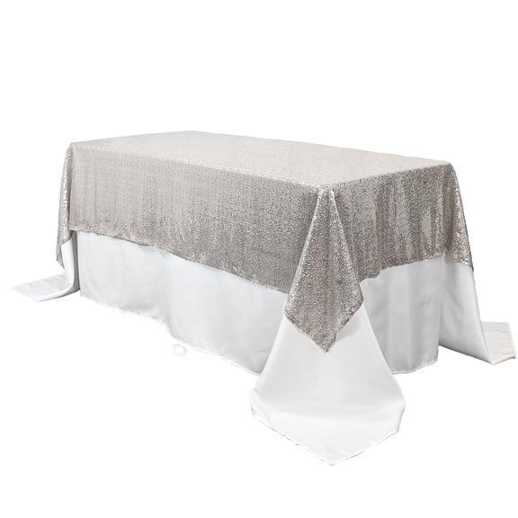 60 x 102 inch Rectangular Glitz Sequin On Mesh Tablecloth Silver