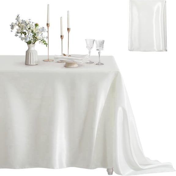 60 x 102Inch Satin Tablecloth, White Rectangular Polyester Table Cover for Wedding Party Home Decor