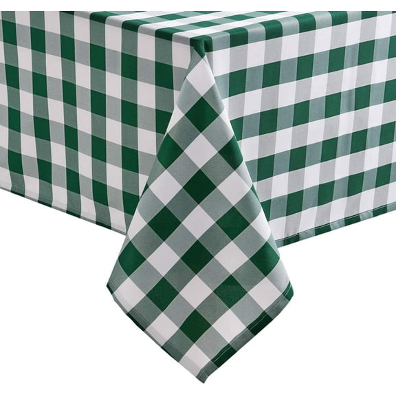 60 x 120 Inch Checkered Tablecloth Rectangle - Waterproof, Wrinkle Resistant and Washable Gingham Table Cloth for Outdoor Picnic, Kitchen and Holiday Dinner, Forest Green and White