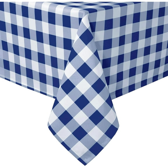 60 x 120 Inch Checkered Tablecloth Rectangle - Waterproof, Wrinkle Resistant and Washable Gingham Table Cloth for Outdoor Picnic, Kitchen and Holiday Dinner, Navy Blue and White