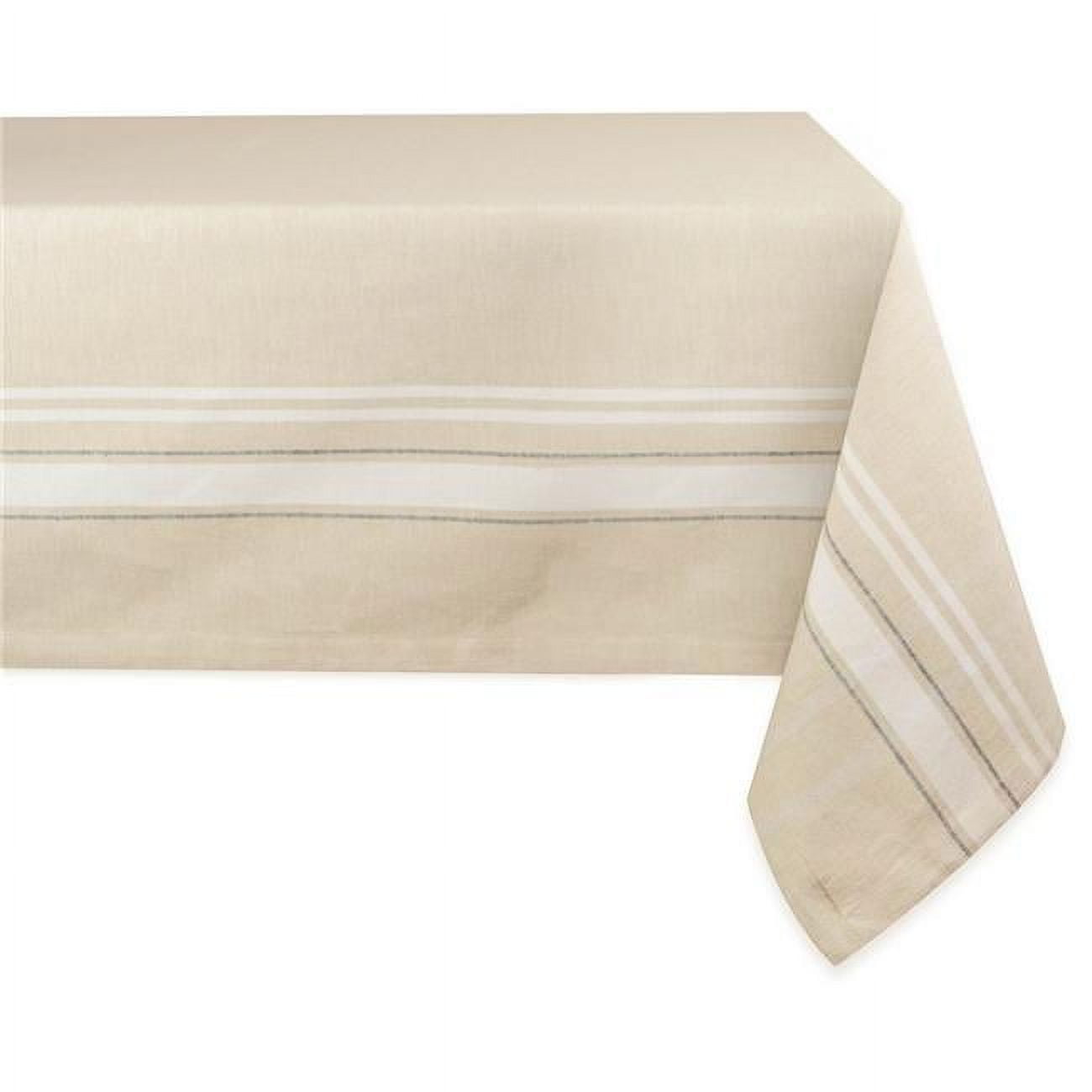 60 x 120 in. Beige and White Striped Vinyl Tablecloth