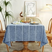 60 x 120 inches Farmhouse Style Linen tablecloths, Wrinkle Resistant Washable Dining Room Table Cloths for 8 Foot Rectangle Tables - Hemstitch Blue