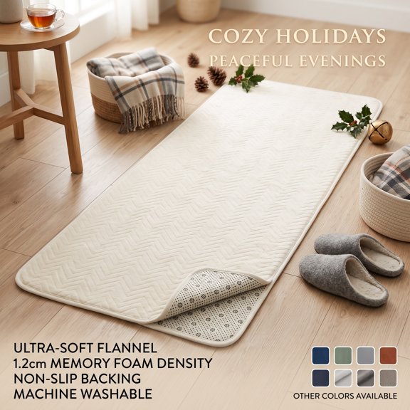 Flannel Runner Floor Mat, Heat-Transfer Printed Memory Foam, Non-Slip and Machine Washable for Bedroom and Hallway, 23.62 x 62.99 Inches
