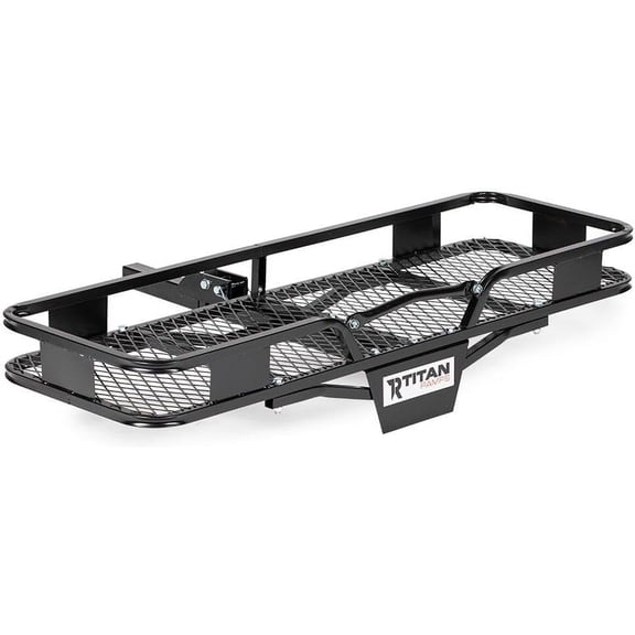60" x 20" Hitch-Mounted Steel Cargo Carrier Basket, 500 lb, Titan Ramps | Gear rack, Class III/IV 2" hitch receiver, metal mesh, car, SUV, truck, for camping, road trip, tailgate