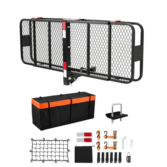 60 x 20 x 6 Inch Hitch Cargo Carrier 500 lbs Capacity Folding Hitch Mount with Waterproof Cargo Bag, Cargo Net, Anti-Theft Hitch Lock, Fits 2 Inch Receiver SUVs Trucks Off-Road Vehicles