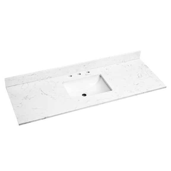 60"x 22" Stone Bathroom Countertop With Undermount Basin And Stylish Look - Bath Remodel Vanity Integrated Ceramic Sink Enhance Appearance