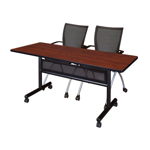 60" x 24" Flip Top Mobile Training Table with Modesty Panel- Cherry and 2 Apprentice Nesting Chairs