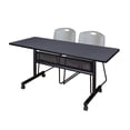 thumbnail image 1 of 60" x 24" Flip Top Mobile Training Table w/ Divider- Grey & 2 Stack Chairs, 1 of 8