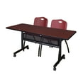 thumbnail image 1 of 60" x 24" Flip Top Mobile Training Table w/ Divider- Mahogany & 2 Stack Chairs, 1 of 13
