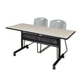 thumbnail image 1 of 60" x 24" Flip Top Mobile Training Table with Modesty Panel- Maple and 2 Zeng Stack Chairs- Grey, 1 of 8
