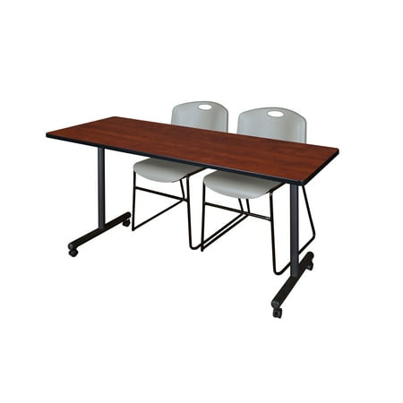 Regency Kobe 60 x 24 in. Mobile T-Base Training Table- Cherry, 2 Zeng Stack Chairs- Grey