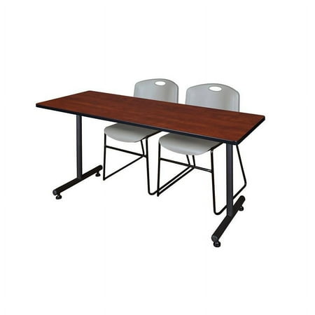 60" x 24" Kobe Training Table- Cherry & 2 Zeng Stack Chairs- Grey