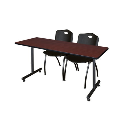 Regency Kobe 60 x 24 in. T-Base Training Seminar Table- Mahogany, 2 M Stack Chairs- Black